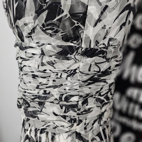 Donna Ricco NY Silk Ruched Floral Black And White A Line Midi Dress - Picture 5 of 11